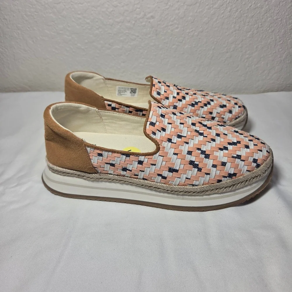 TOMS Mallow Alpargata Woven Platform Slip On Shoes Peach Tan Suede 10021027